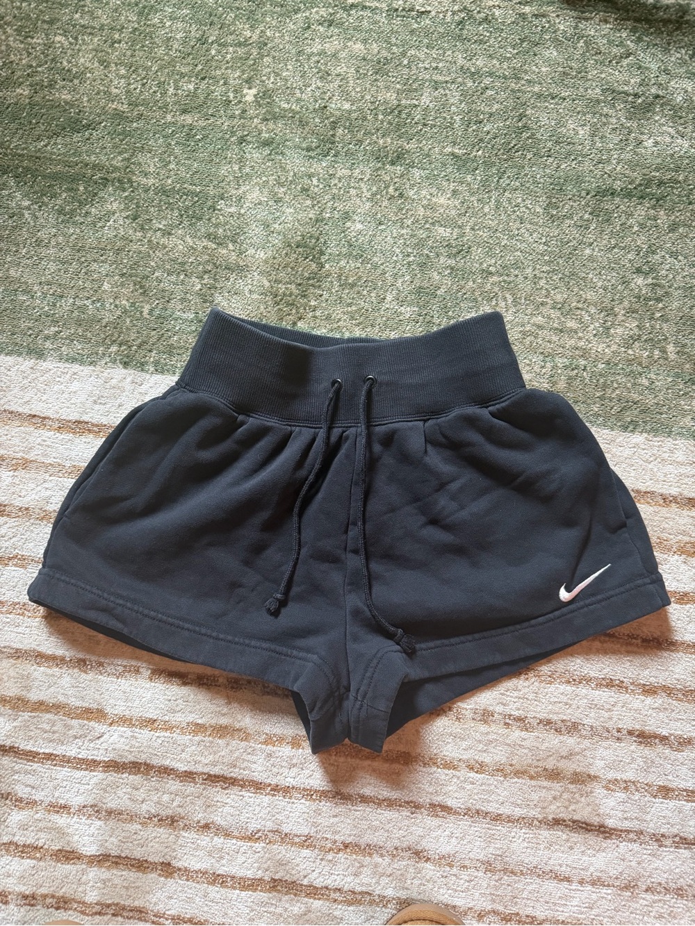 Nike Women's Black Athletic Drawstring Waist Shorts with White Swoosh